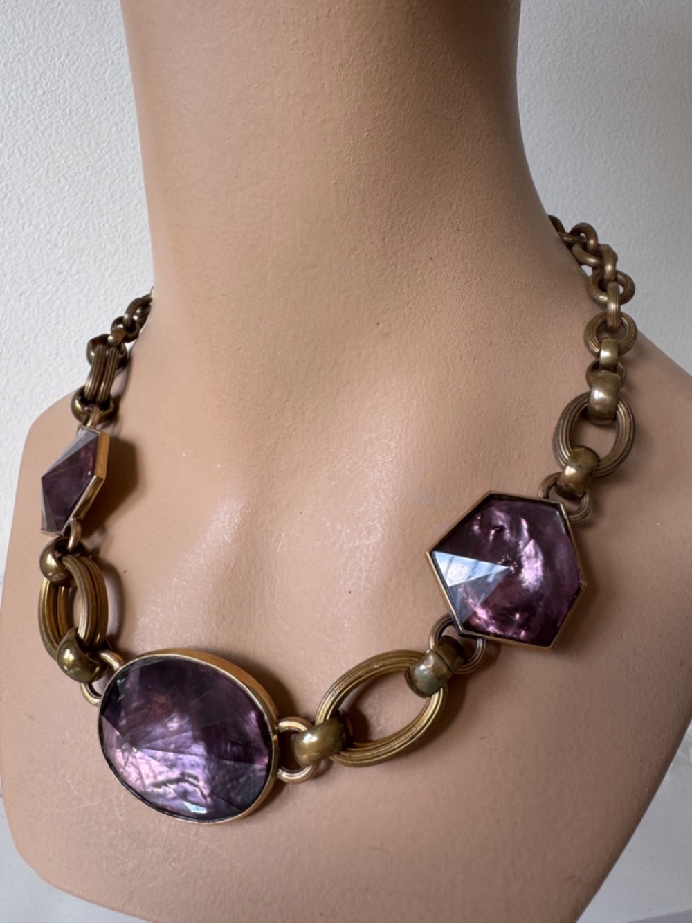 Stephen Dweck NEW 6122 Crystal Quartz Plum Statement Necklace NWT Bronze 2012